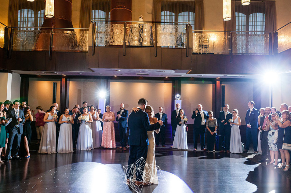 Bride and groom's first dance at the Phoenixville Foundry