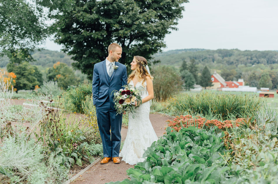 bride and groom on the grounds of Springton Manor Farm