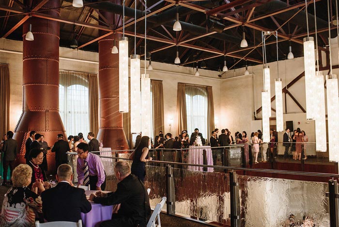 The Phoenixville Foundry interior decorated beautifully for the Chang wedding