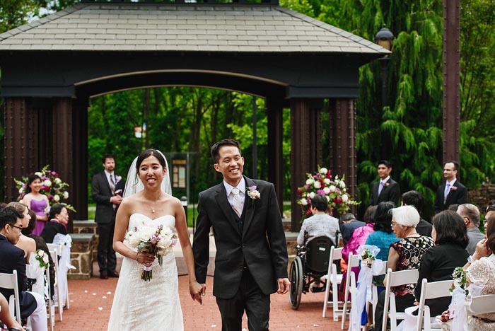 Melinda and Dustin Chang after their Phoenixville Foundry wedding ceremony