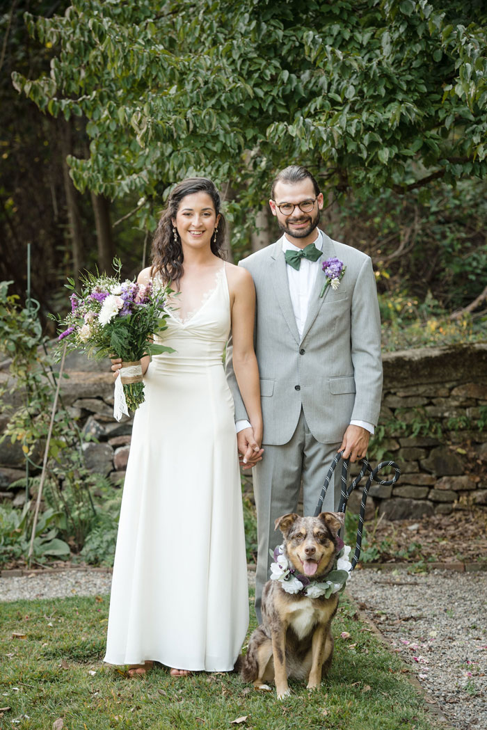 Bride, Groom and Dog at the Historic Yellow Springs